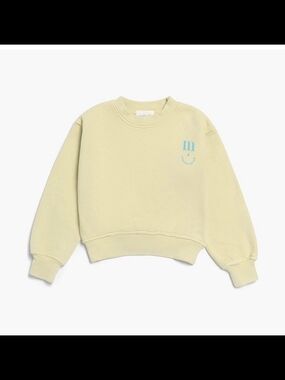 Kids Pale Yellow Cropped Crewneck Sweatshirt with Blue Logo